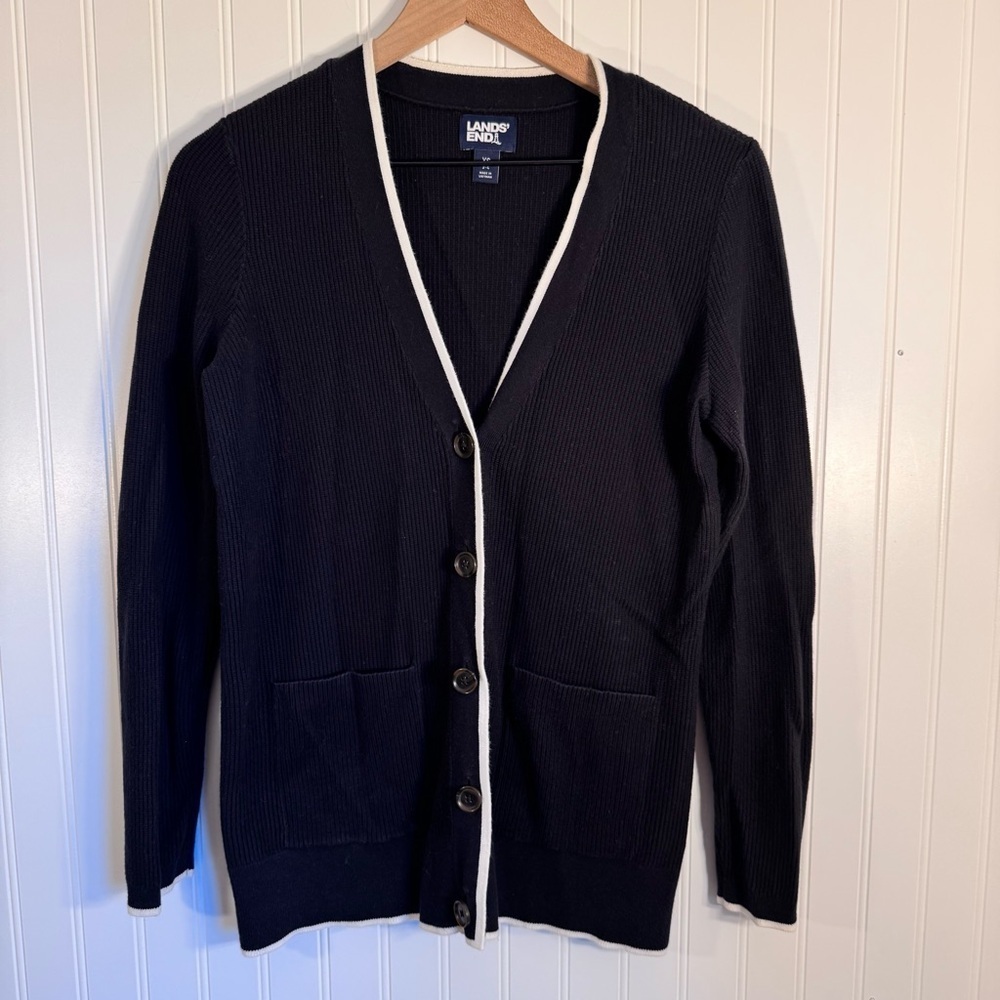 Lands' End Women's 100% Cotton Button Down Cardigan with Pockets Size XS